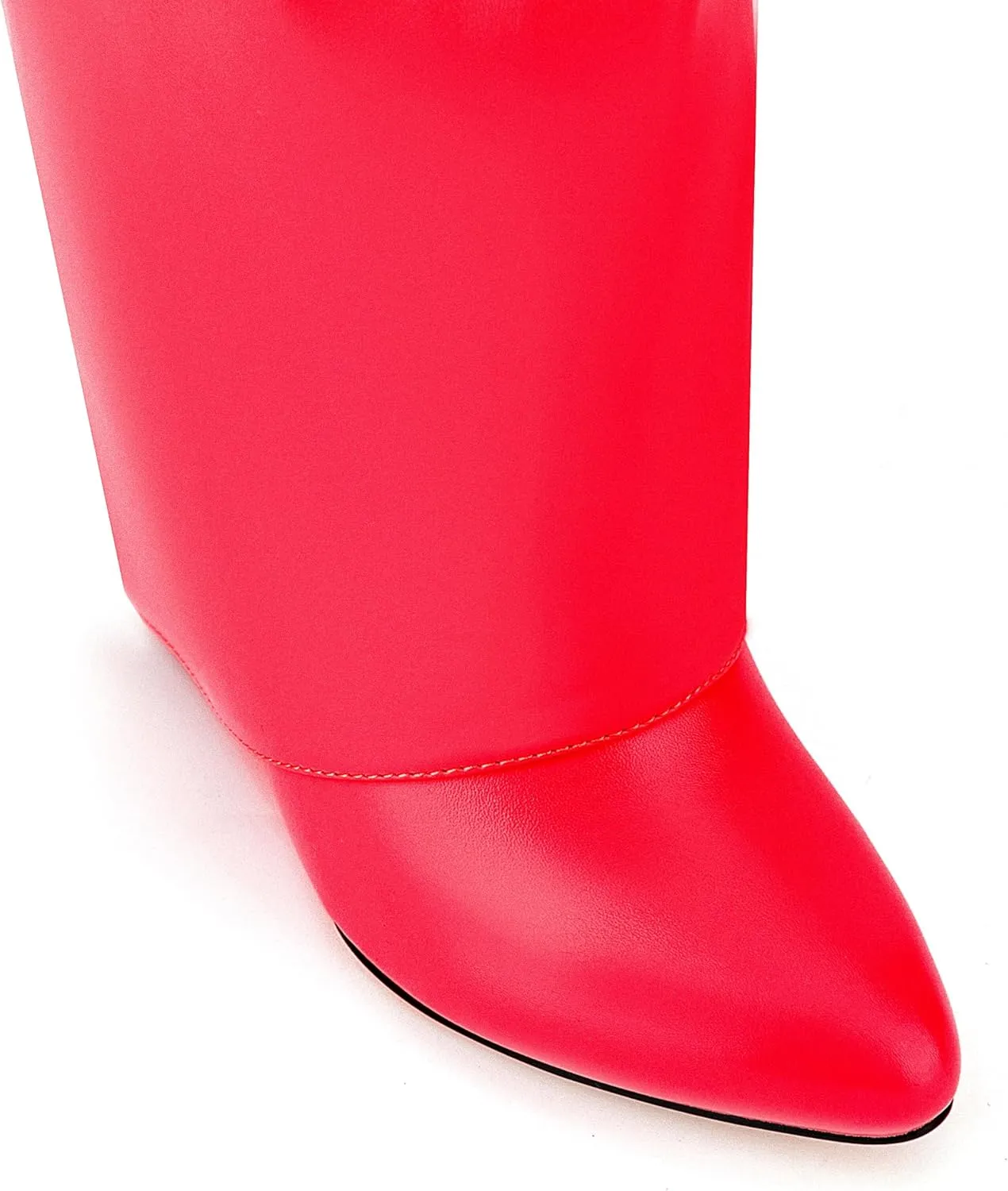 Fold Over Knee High Boots for Women Pointy Pull-on Wedge Heel Knee Shark Boot With Side Zipper Covered Wedge Heel Padlock Boot