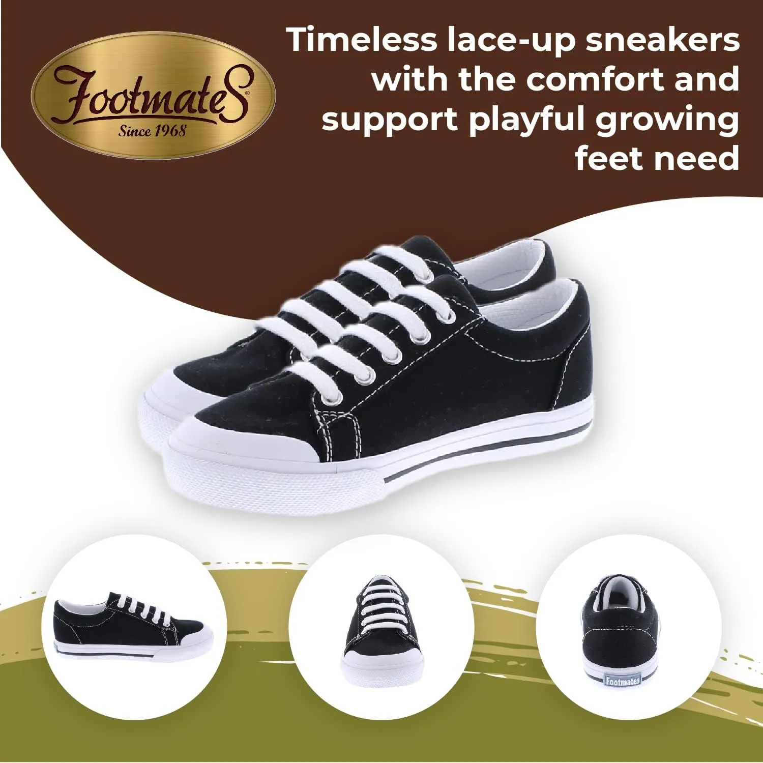 FOOTMATES Taylor Lace-Up Canvas Flats Boys and Girls Shoes - Tennis Sneakers with Wide Toe Box, Custom-Fit Insoles, Vulcanized Outsoles - for Toddlers and Little Kids, Ages 1-8