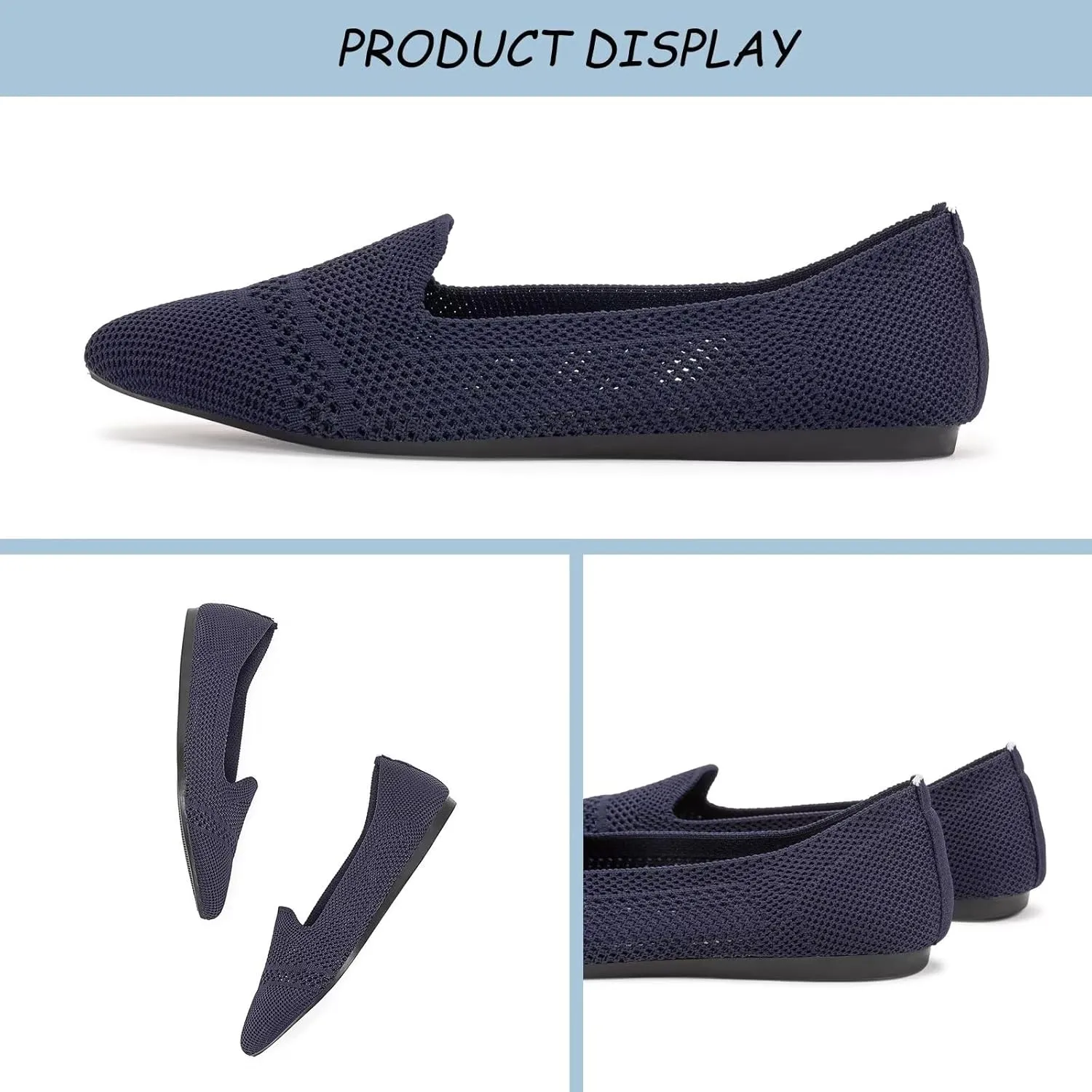 Frank Mully Women's Casual Loafer Flats Slip On Loafer Shoes Comfortable Knit Flat Shoes Classics Pointy Toe Loafer Flats,for Work,Travel