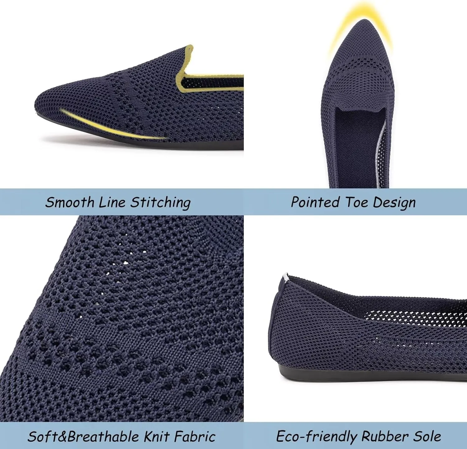 Frank Mully Women's Casual Loafer Flats Slip On Loafer Shoes Comfortable Knit Flat Shoes Classics Pointy Toe Loafer Flats,for Work,Travel