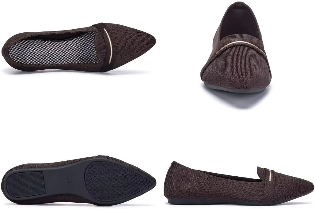 Frank Mully Women's Casual Loafer Flats Slip On Loafer Shoes Comfortable Knit Flat Shoes Classics Pointy Toe Loafer Flats,for Work,Travel