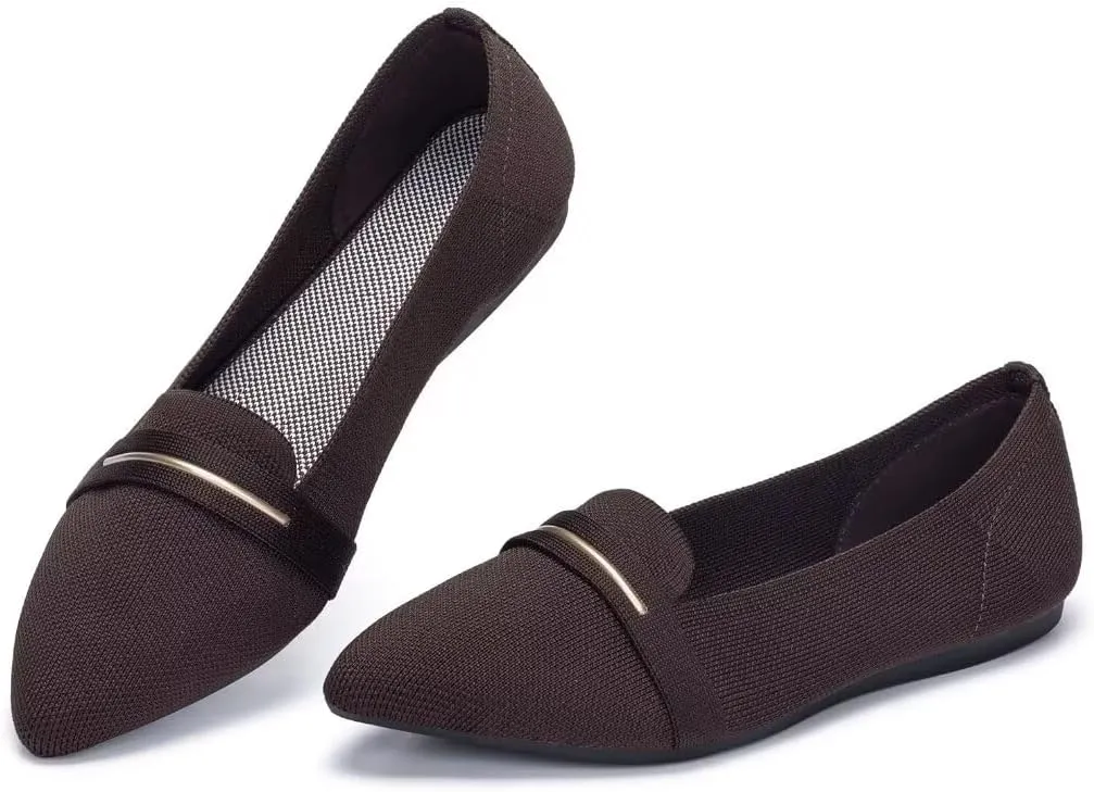 Frank Mully Women's Casual Loafer Flats Slip On Loafer Shoes Comfortable Knit Flat Shoes Classics Pointy Toe Loafer Flats,for Work,Travel