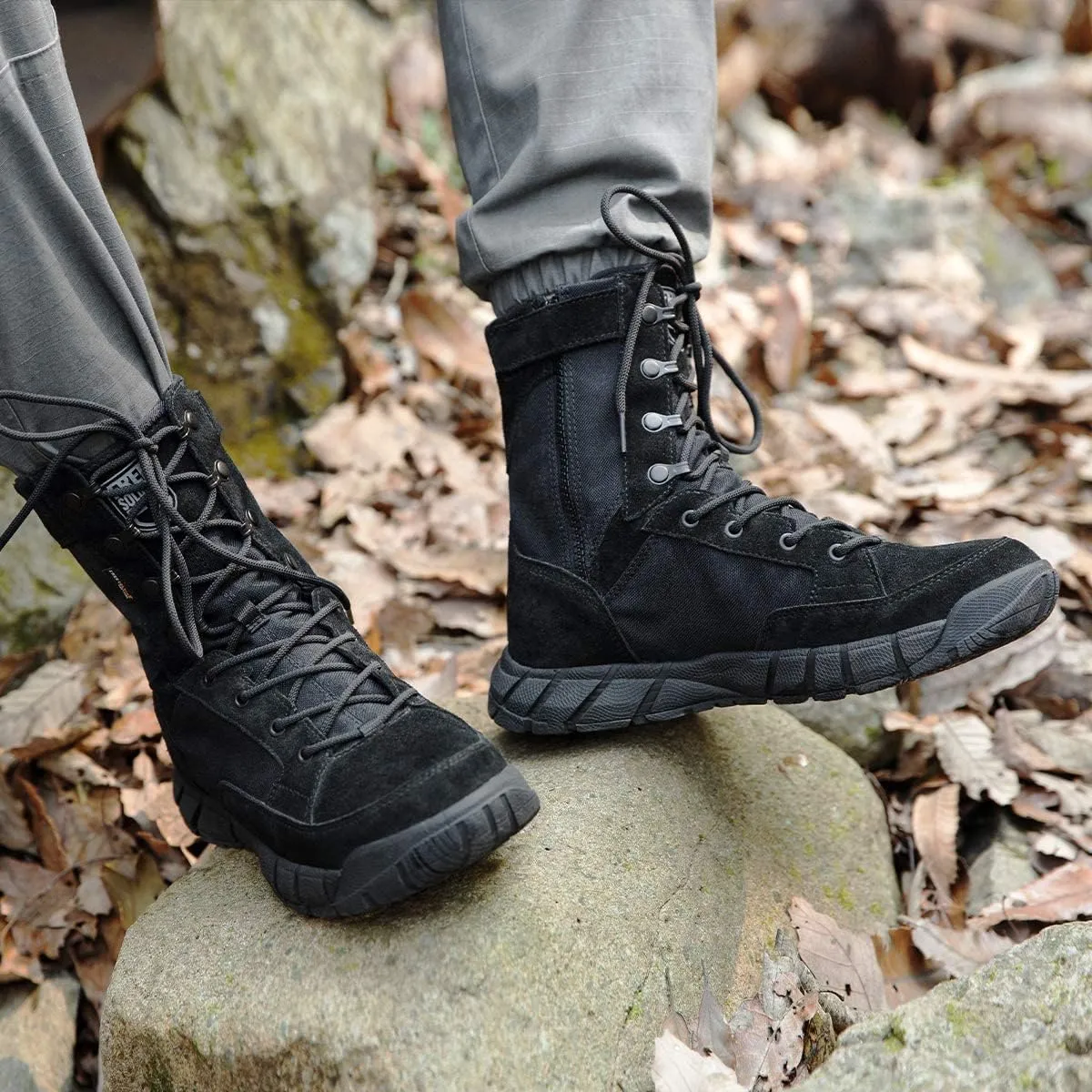 FREE SOLDIER Men's Tactical Boots 8 Inches Lightweight Combat Boots Durable Suede Leather Military Work Boot Desert Boot