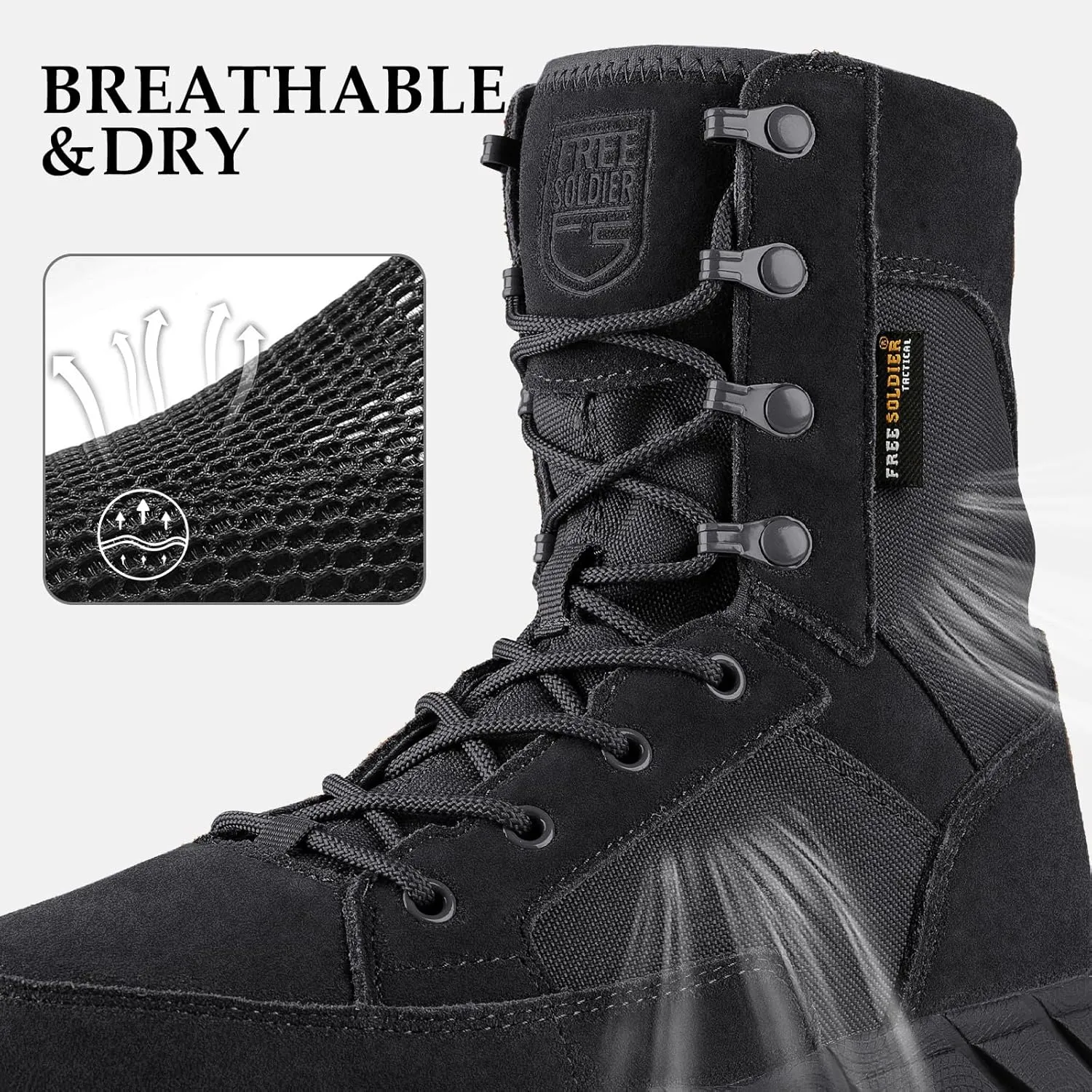 FREE SOLDIER Men's Tactical Boots 8 Inches Lightweight Combat Boots Durable Suede Leather Military Work Boot Desert Boot