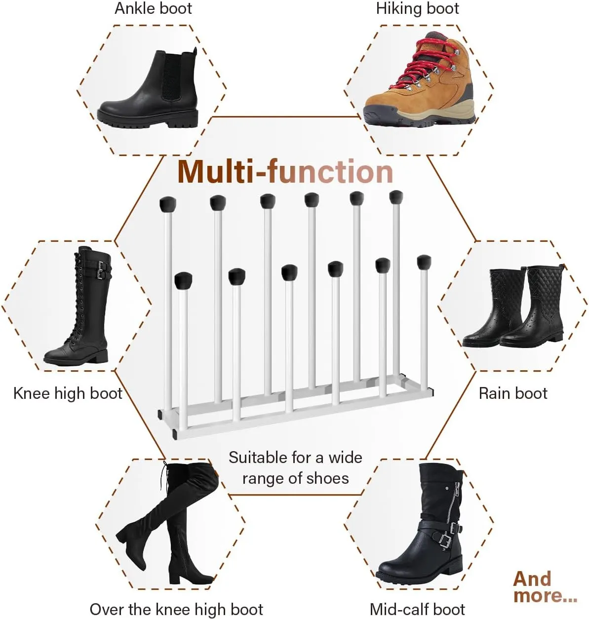 Free Standing Shoe Racks, Tall Black Metal Boot Rack Organizer for 6 Pairs, Knee-High Boot Storage Shelf for Closet, Bedroom, Entryway, Hallway, White