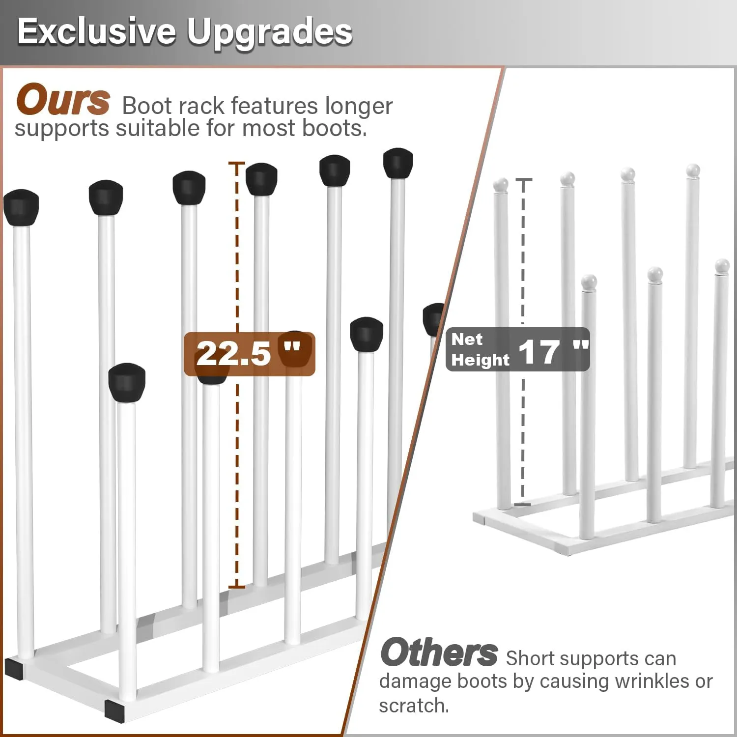 Free Standing Shoe Racks, Tall Black Metal Boot Rack Organizer for 6 Pairs, Knee-High Boot Storage Shelf for Closet, Bedroom, Entryway, Hallway, White