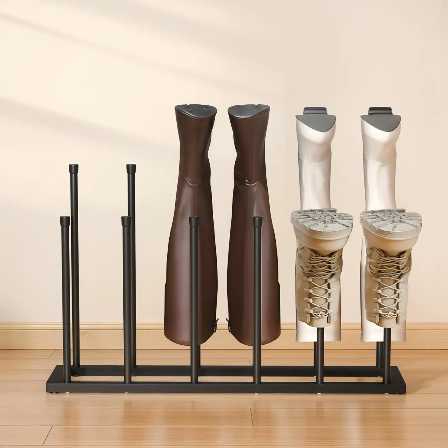 Freestanding Boot Rack Organizer Tall Boots - Black Metal Boot Rack for Dorm Room, Closet, Entryway, Bedroom, Patio Outdoor, Hallway, Black, Shoe Storage Fit for 6 Pairs