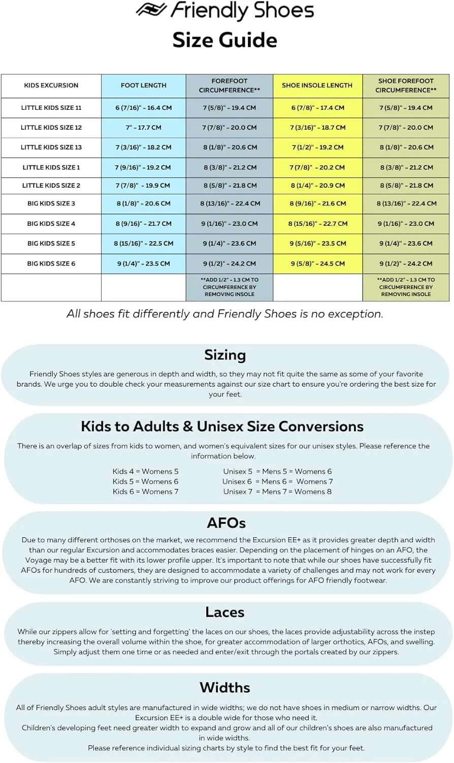 Friendly Shoes Excursion Kid's Shoe - Best AFO/SMO Compatible Orthotics Footwear - Stylish Comfort and Support