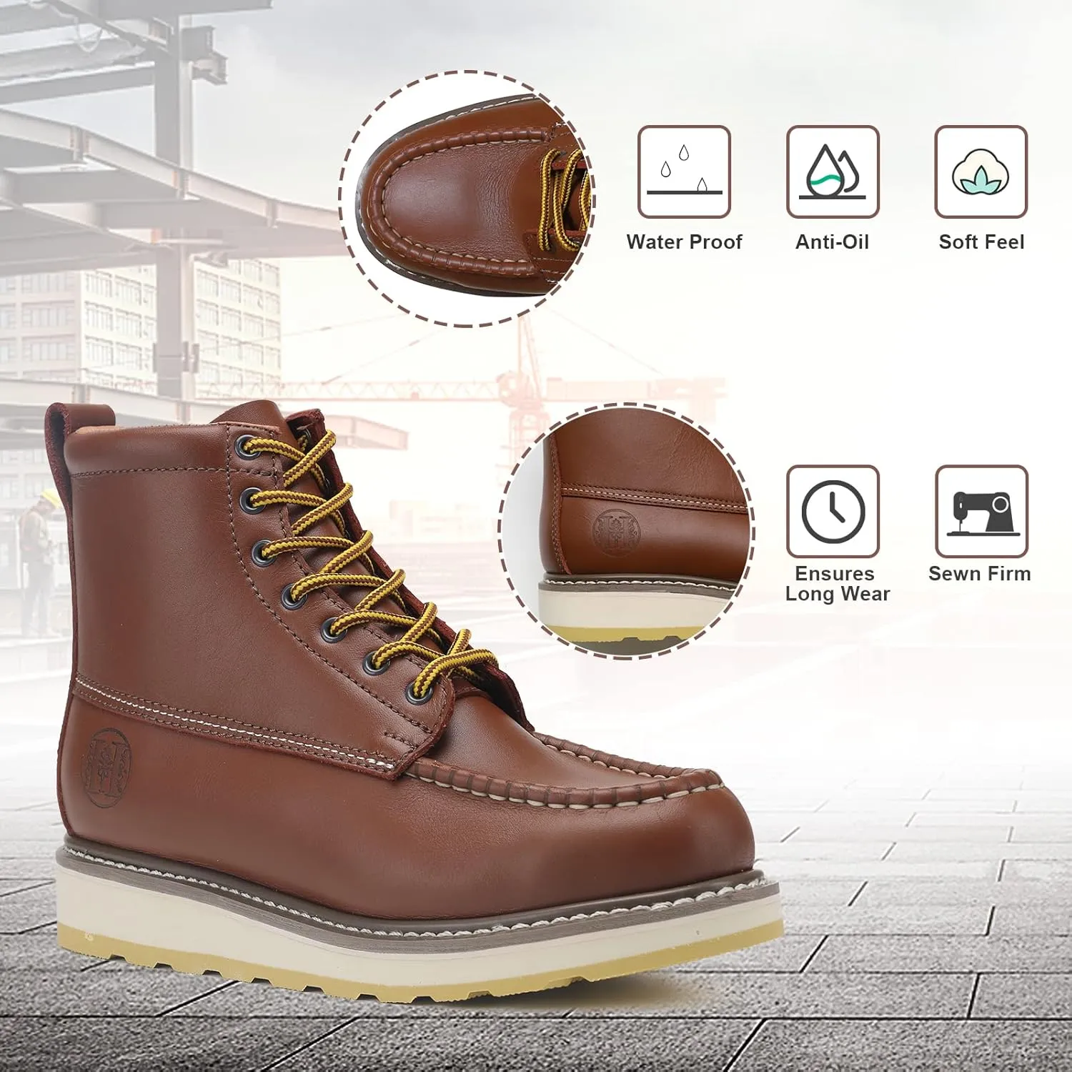 HANDPOINT Men's 6" Stylish Classic SureTrack Steel Toe Leather Slip Resistant Durable Breathable Work Boots H84992 H82994
