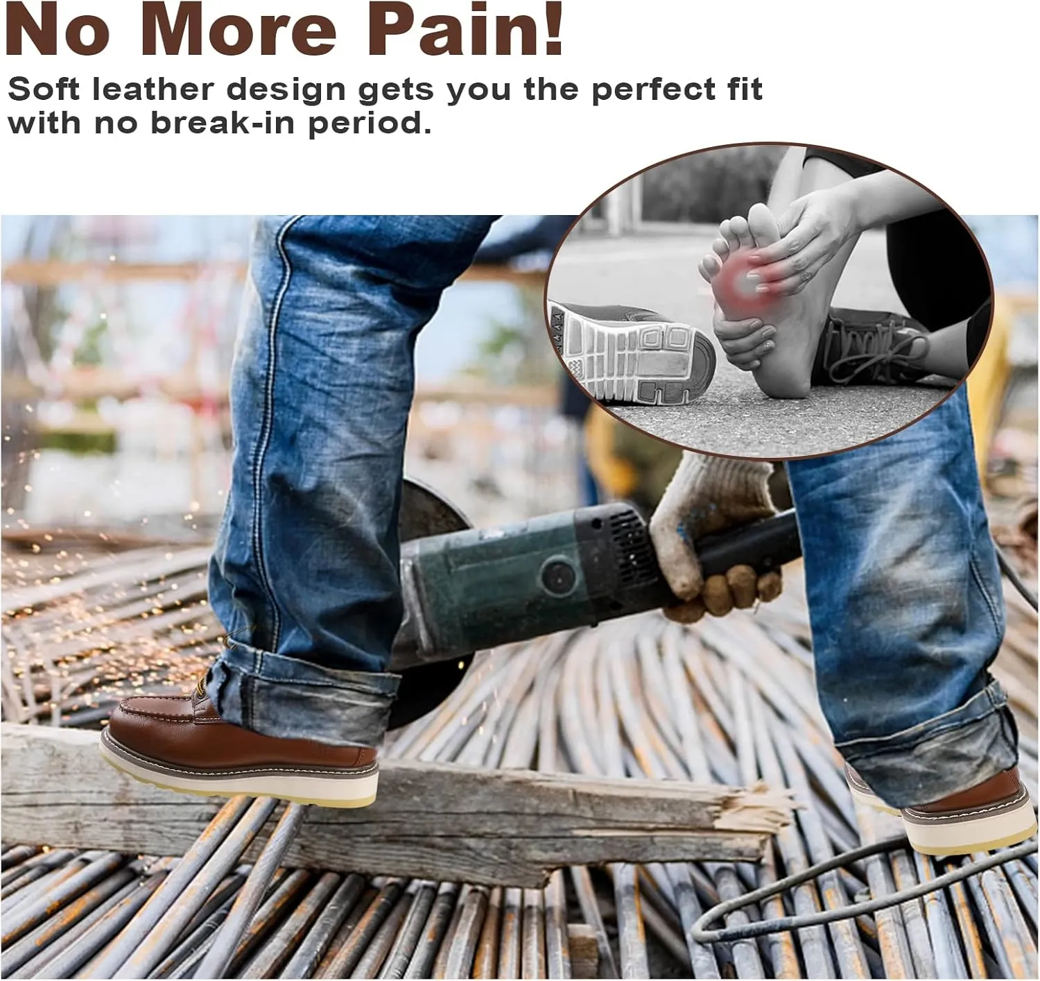 HANDPOINT Men's 6" Stylish Classic SureTrack Steel Toe Leather Slip Resistant Durable Breathable Work Boots H84992 H82994