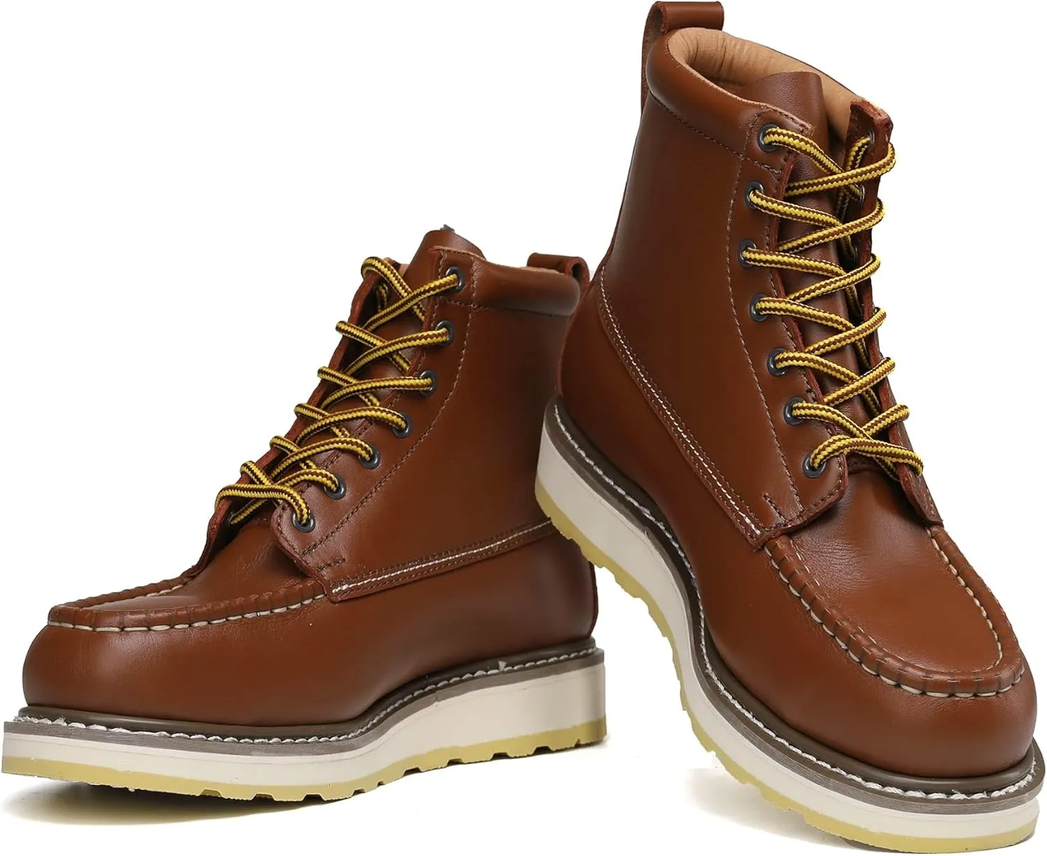 HANDPOINT Men's Steel Toe 6" SureTrack Work Boots, Stylish Classic Leather Slip Resistant Durable Breathable Work Shoes 84992EE