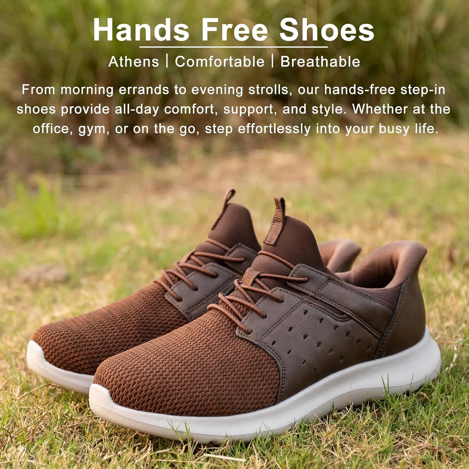 Hands Free Slip On Shoes for Men Walking Casual Sneaker Arch Support Memory Foam Mesh Light Cushioning Fashion Breathable Stylish Black White Tan Grey