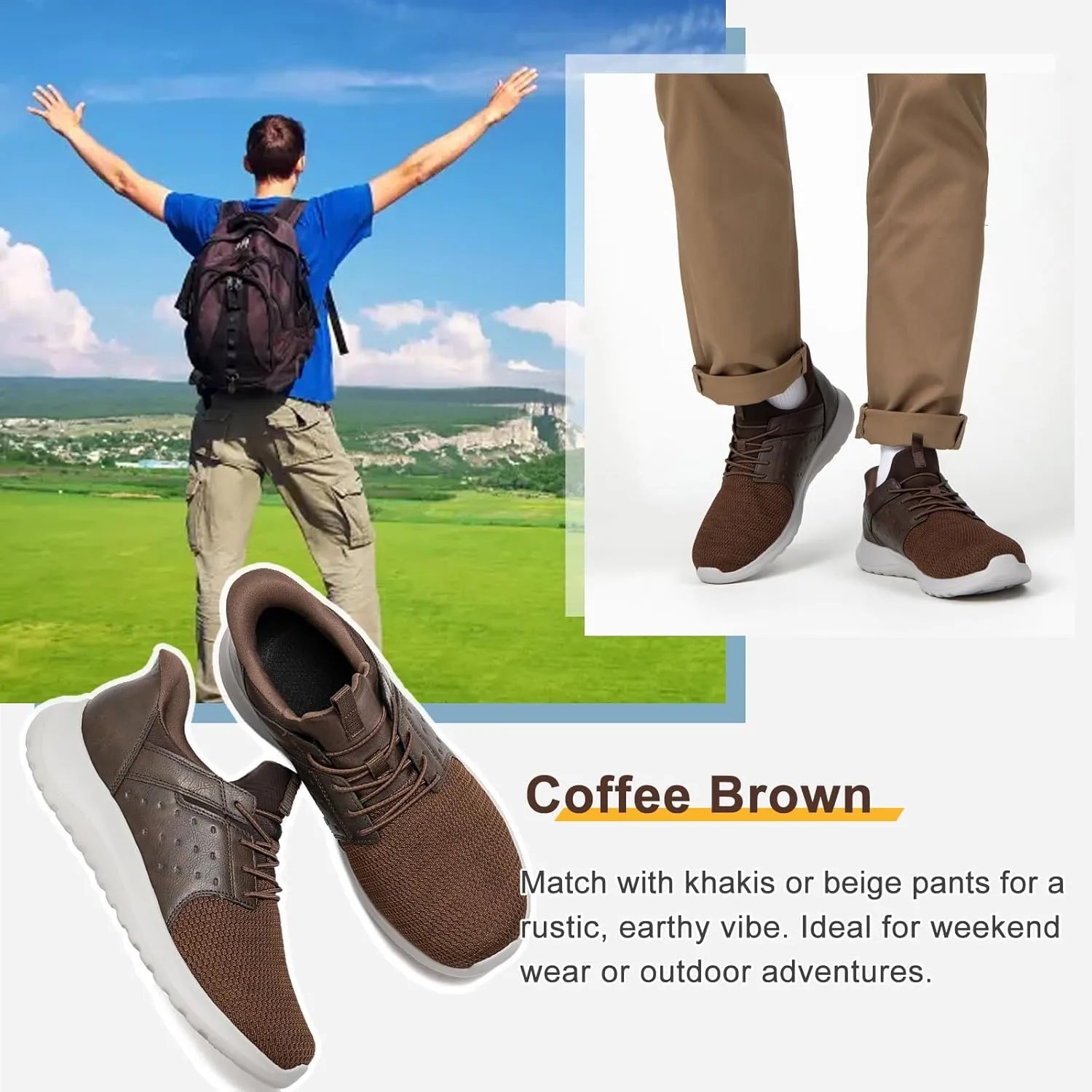 Hands Free Slip On Shoes for Men Walking Casual Sneaker Arch Support Memory Foam Mesh Light Cushioning Fashion Breathable Stylish Black White Tan Grey