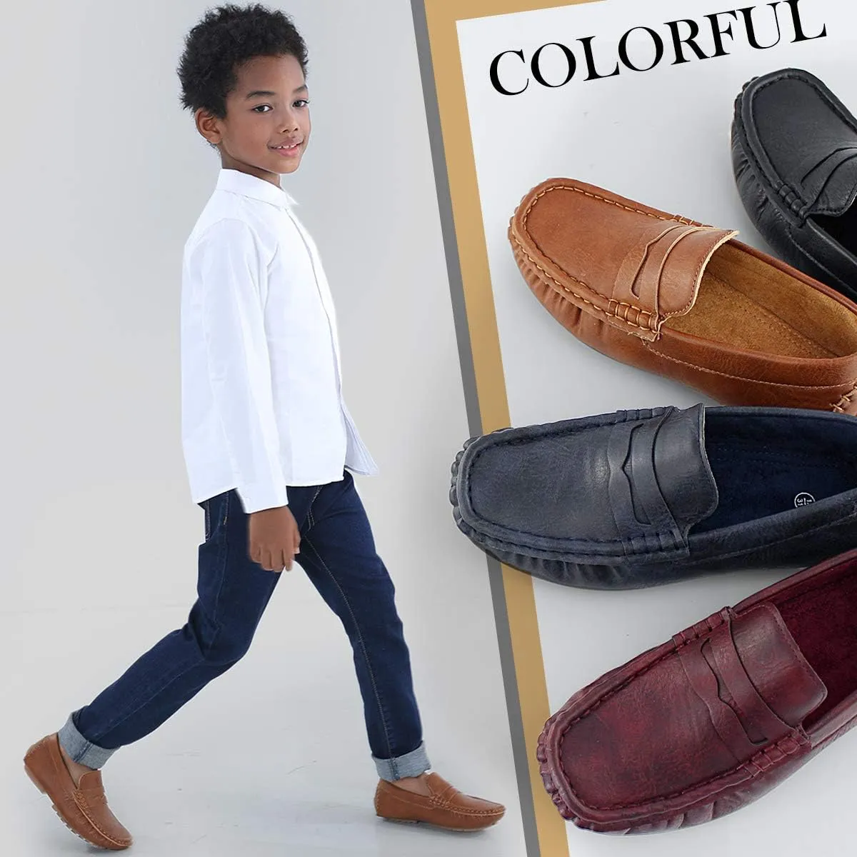 Hawkwell Kids Casual Penny Loafer Slip On Dress Moccasin Driver Shoes(Toddler/Little Kid/Big Kid)
