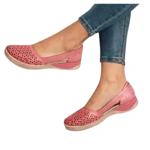 Hbeylia Platform Wedge Slip On Loafers For Women Beach Boho Vintage Leather Hollow Out Wide Round Toe Low Heels Ballet Flats Retro Comfort Mary Janes Walking Shoes Dress Oxfords For Ladies Travel