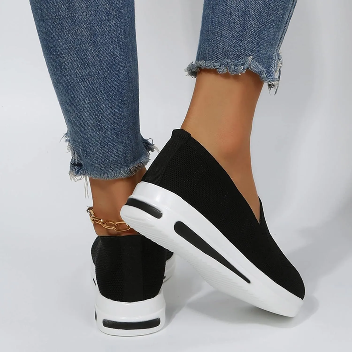 Hbeylia Women's Athletic Running Shoes Fashion Platform Wedge Comfortable Breathable Knit Sock Air Cushion Low Top Sneakers Slip On Lightweight Sports Canvas Shoes Loafers for Work Nurse