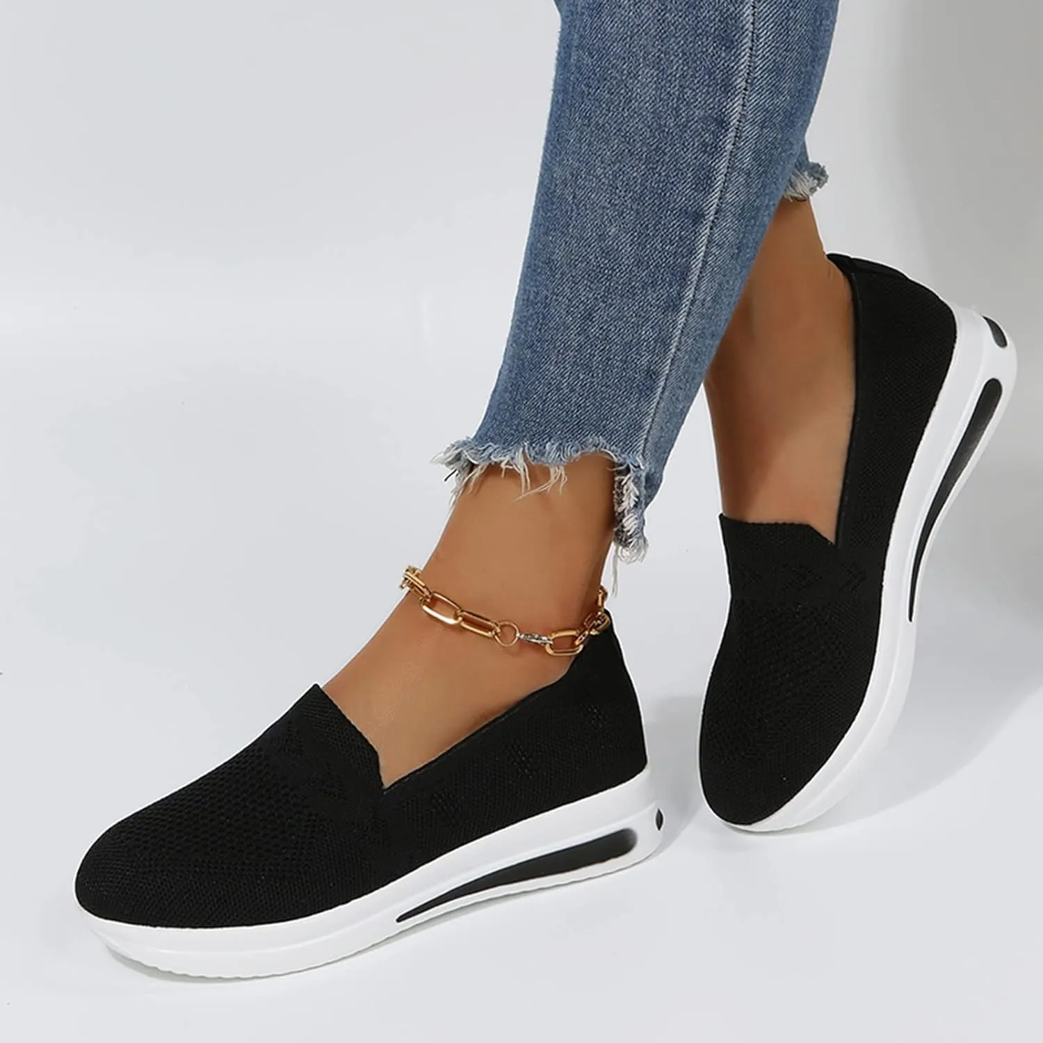 Hbeylia Women's Athletic Running Shoes Fashion Platform Wedge Comfortable Breathable Knit Sock Air Cushion Low Top Sneakers Slip On Lightweight Sports Canvas Shoes Loafers for Work Nurse