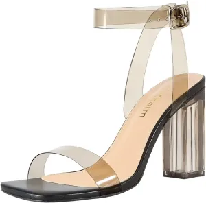 Heels Charm Women's Clear Chunky Block Heeled Sandals 3.74 Inches Open Toe Ankle Strap Block High Heel Sandal Dress Dancing Sandals Daily Work Party Shoes