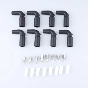 High Performance 90 Degree Silicone Boot and Terminal Kit for LT LT1 LS1 LS2 LS Wires 7mm-10mm, Pack of 8, Black