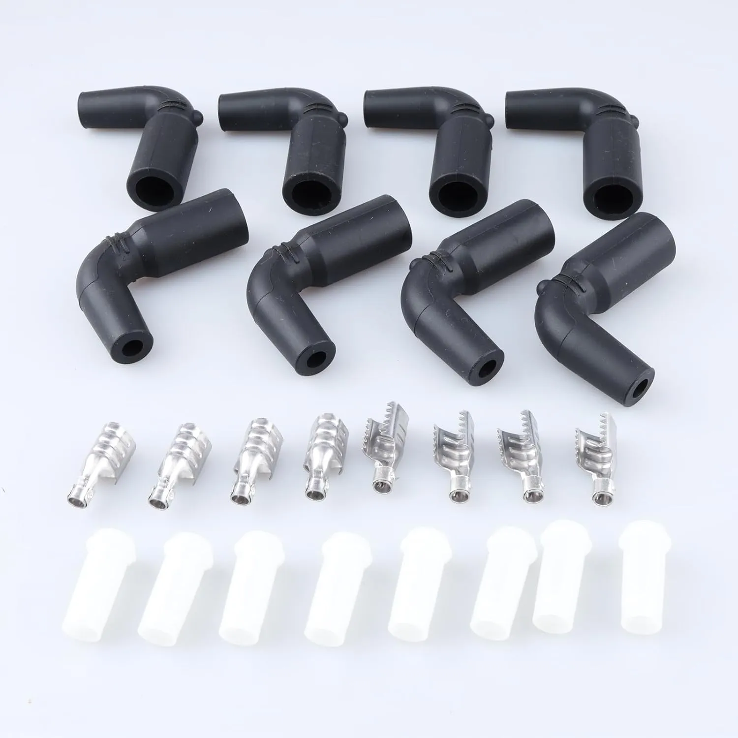 High Performance 90 Degree Silicone Boot and Terminal Kit for LT LT1 LS1 LS2 LS Wires 7mm-10mm, Pack of 8, Black