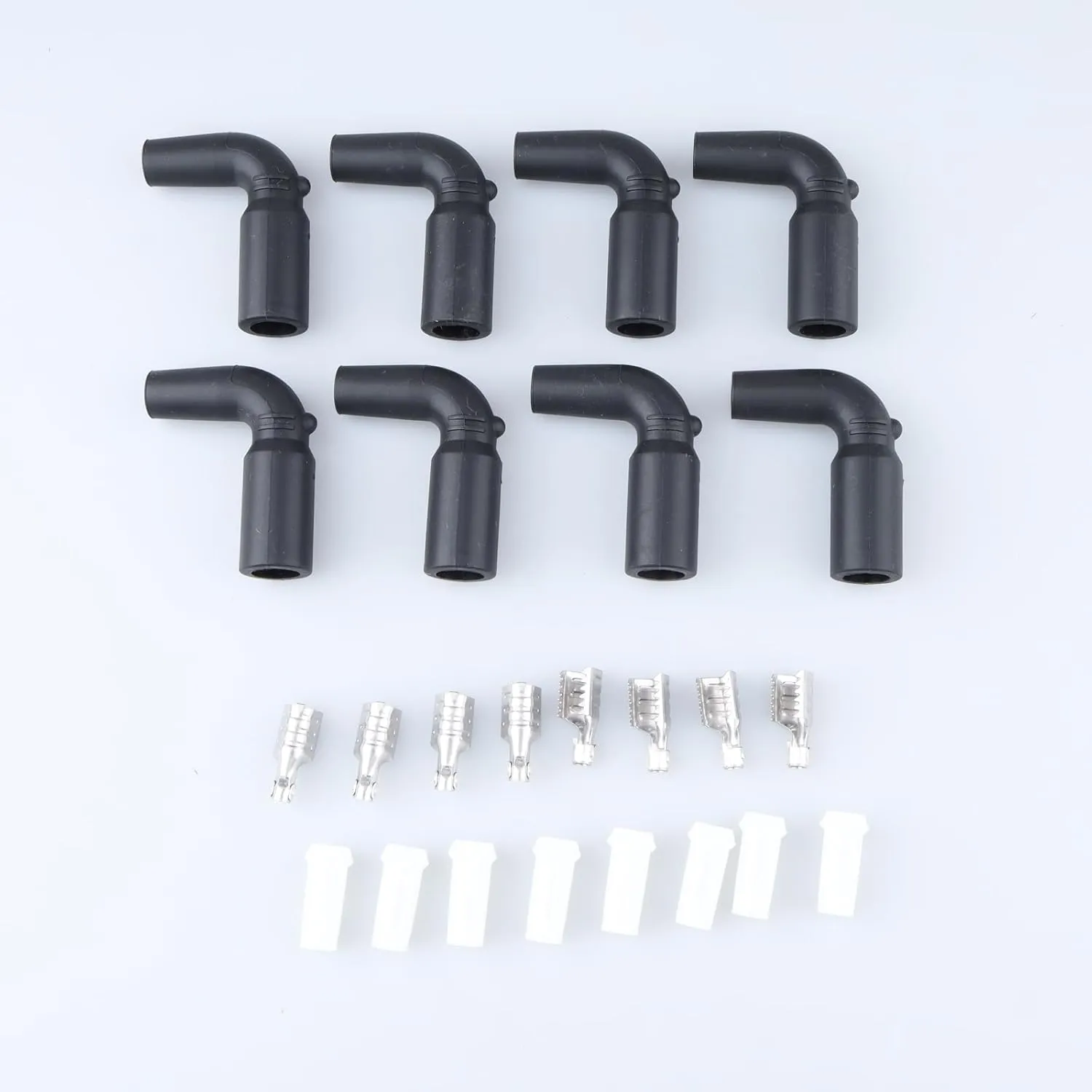 High Performance 90 Degree Silicone Boot and Terminal Kit for LT LT1 LS1 LS2 LS Wires 7mm-10mm, Pack of 8, Black