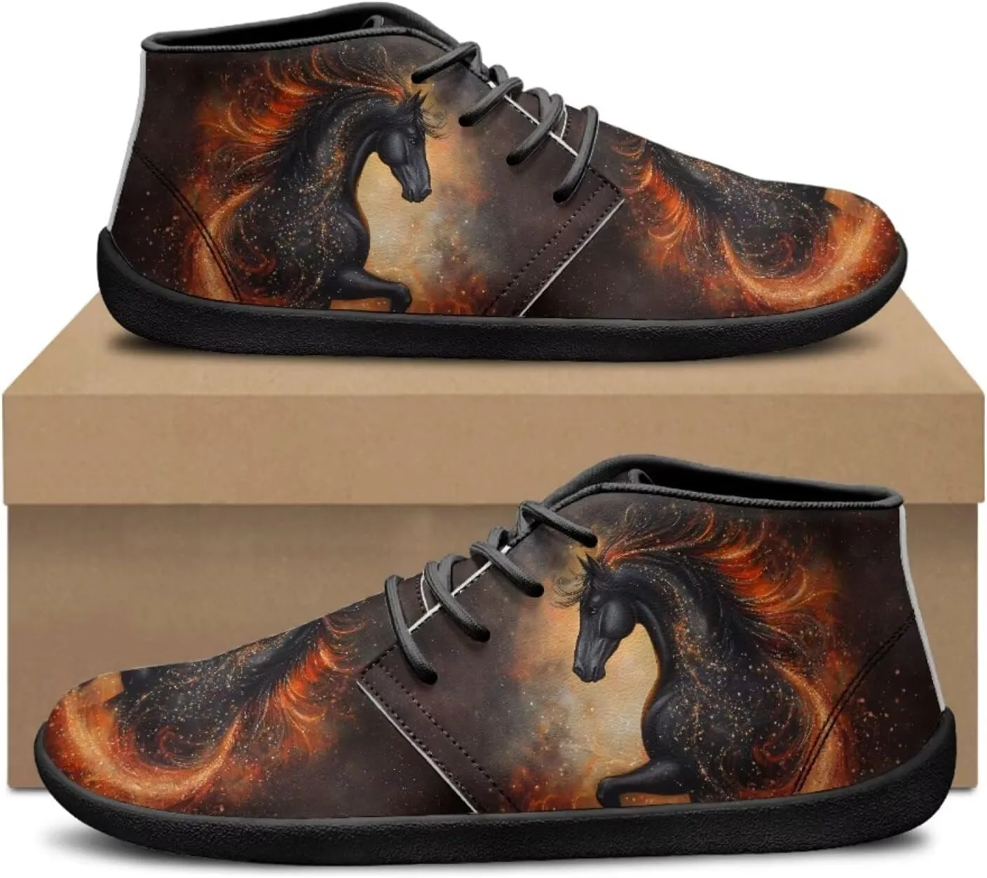 Horse Running Shoes for Women Men Slip On Low Top Sneaker PU Leather Walking Barefoot Shoes