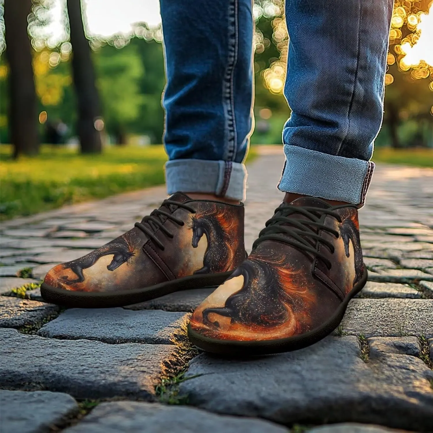 Horse Running Shoes for Women Men Slip On Low Top Sneaker PU Leather Walking Barefoot Shoes