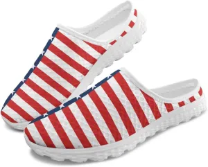 Howilath American Flag Print Women Mules Shoes Slip on Shoes Arch Support Garden Clogs Mesh Loafers with EVA Sole