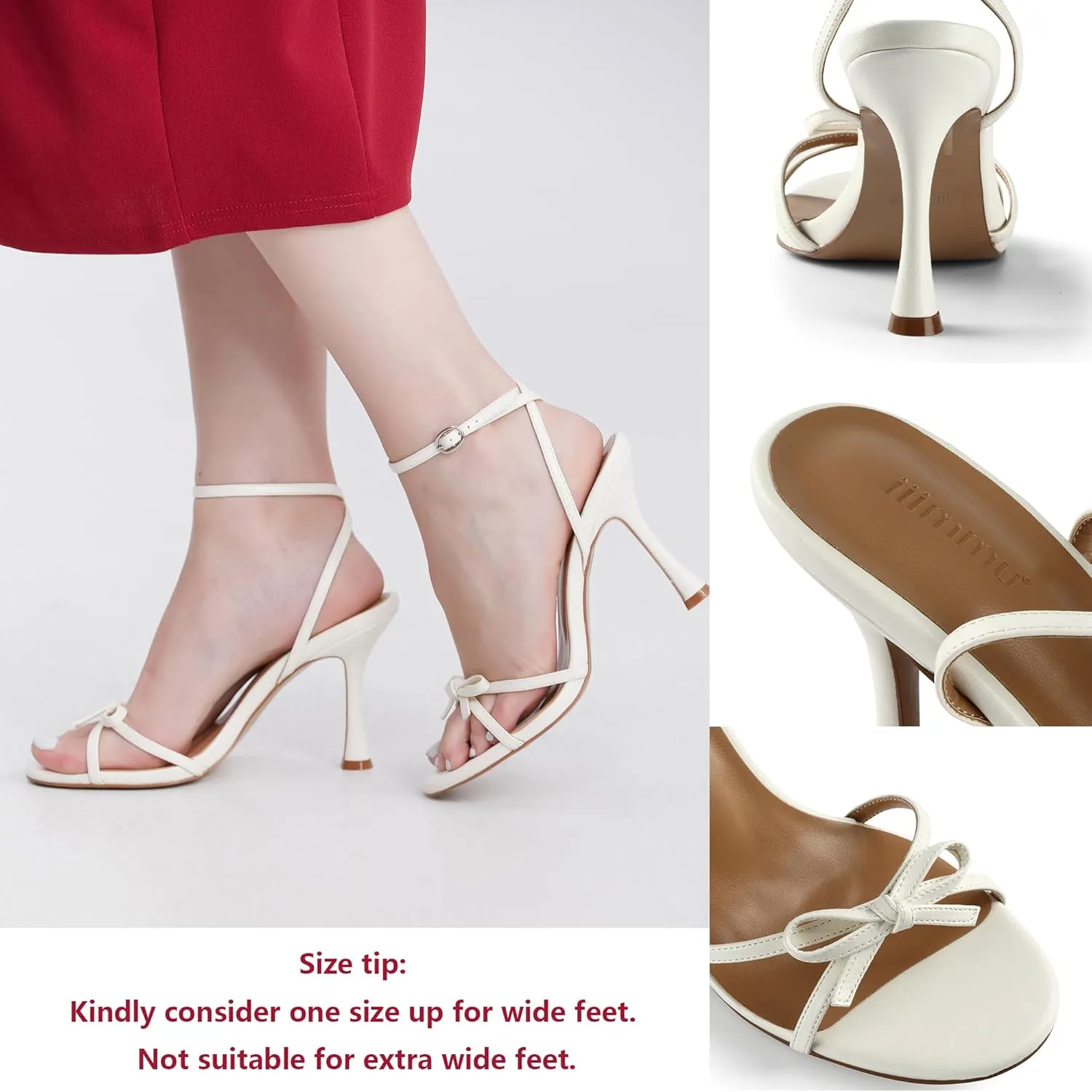 iiimmu Women's Bow Heels 4 IN Stiletto Heeled Sandals for Women Round Open Toe Sandals Elegant Summer Heels Soft PU Leather/Faux Suede