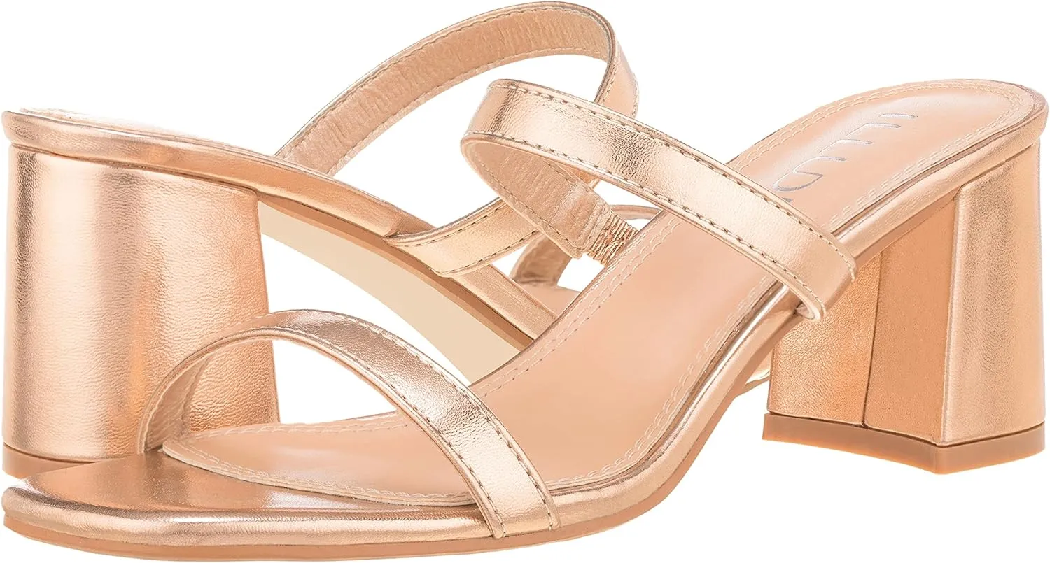 ILLUDE Women’s Block Heel Double Band Square Toe Heeled Sandal Slip On Mule - Lisa