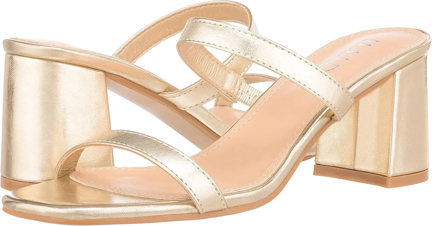 ILLUDE Women’s Block Heel Double Band Square Toe Heeled Sandal Slip On Mule - Lisa