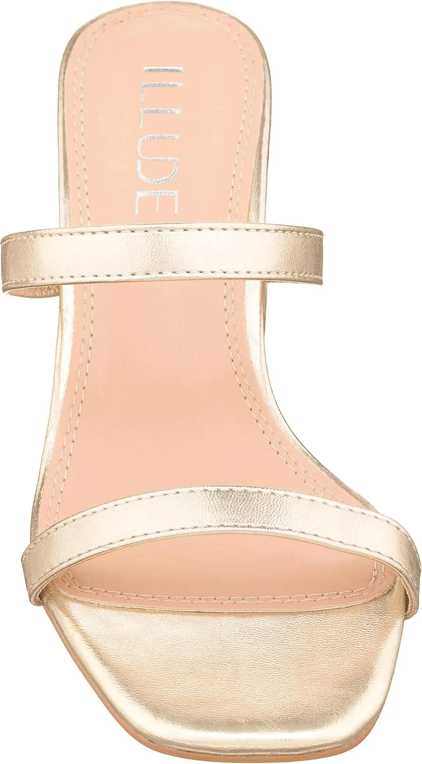 ILLUDE Women’s Block Heel Double Band Square Toe Heeled Sandal Slip On Mule - Lisa