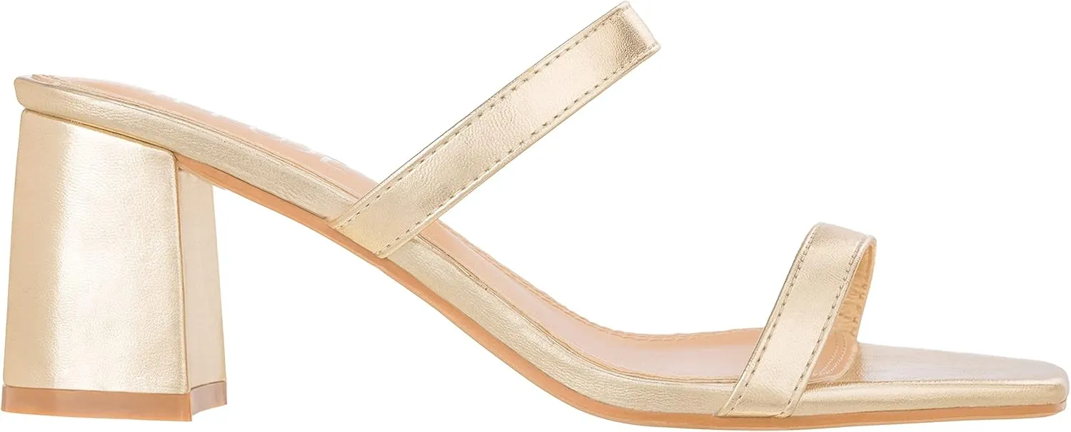 ILLUDE Women’s Block Heel Double Band Square Toe Heeled Sandal Slip On Mule - Lisa