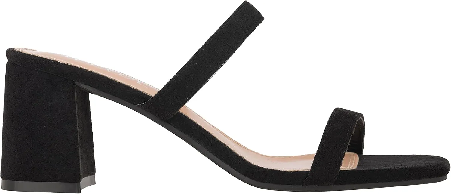 ILLUDE Women’s Block Heel Double Band Square Toe Heeled Sandal Slip On Mule - Lisa