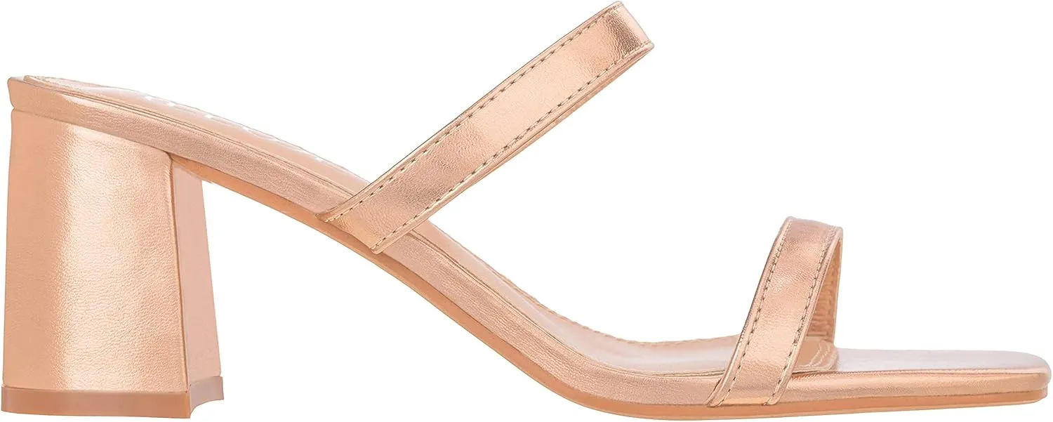 ILLUDE Women’s Block Heel Double Band Square Toe Heeled Sandal Slip On Mule - Lisa