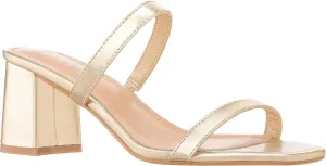 ILLUDE Women’s Block Heel Double Band Square Toe Heeled Sandal Slip On Mule - Lisa
