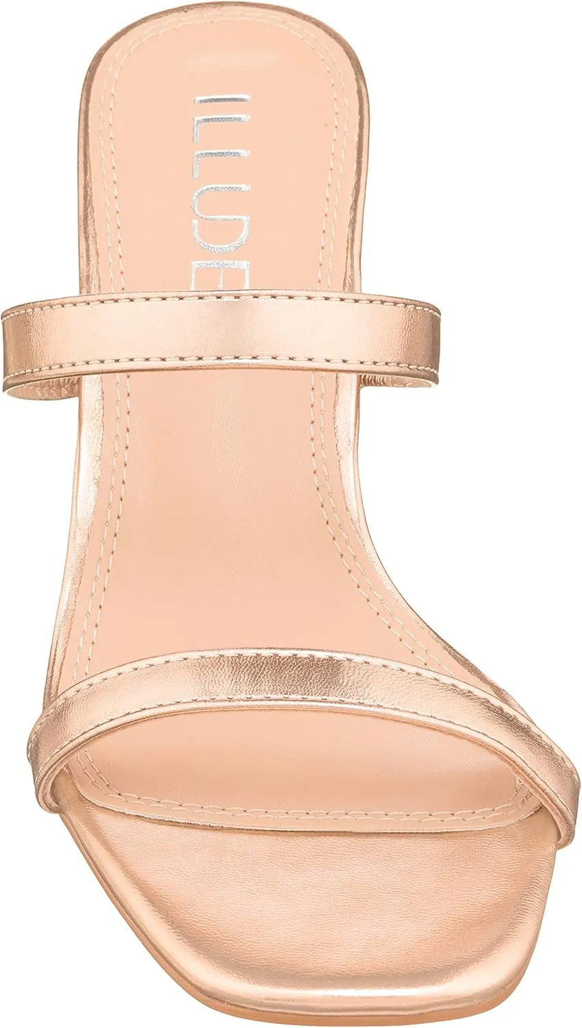 ILLUDE Women’s Block Heel Double Band Square Toe Heeled Sandal Slip On Mule - Lisa