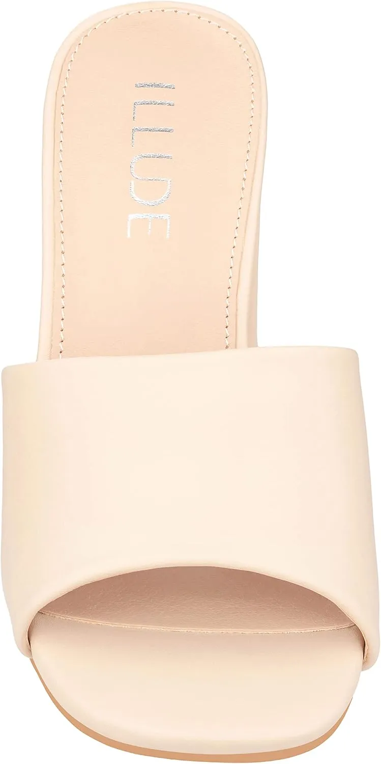 ILLUDE Women’s Block Heel Single Strap Square Toe Heeled Sandal Slip On Mule - Demi - Demi