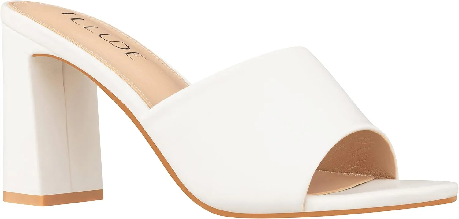 ILLUDE Women’s Block Heel Single Strap Square Toe Heeled Sandal Slip On Mule - Demi - Demi