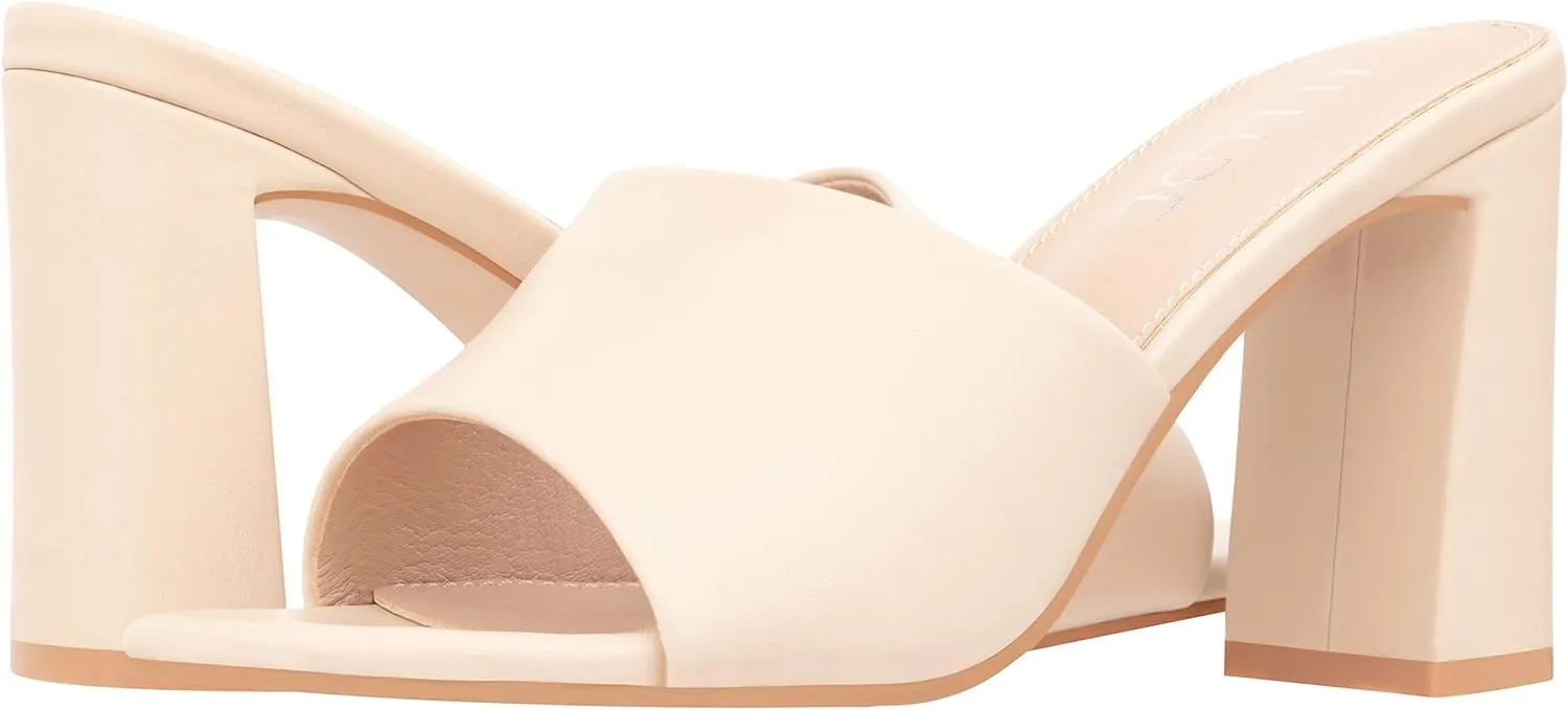ILLUDE Women’s Block Heel Single Strap Square Toe Heeled Sandal Slip On Mule - Demi - Demi