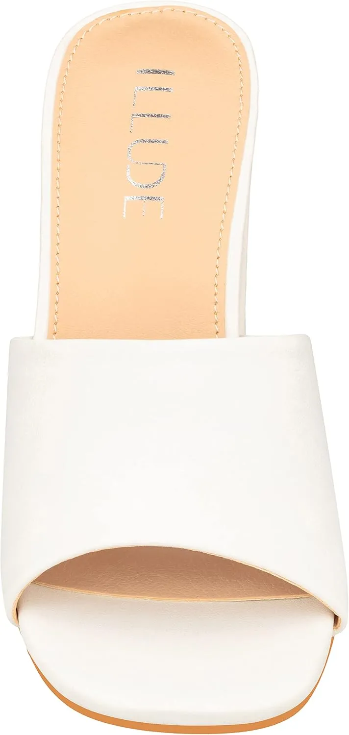 ILLUDE Women’s Block Heel Single Strap Square Toe Heeled Sandal Slip On Mule - Demi - Demi