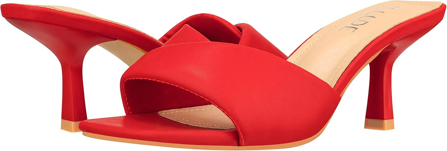 ILLUDE Women’s Low Heel Mules Open Square Toe Slip On Comfortable Cushion Heeled Sandals
