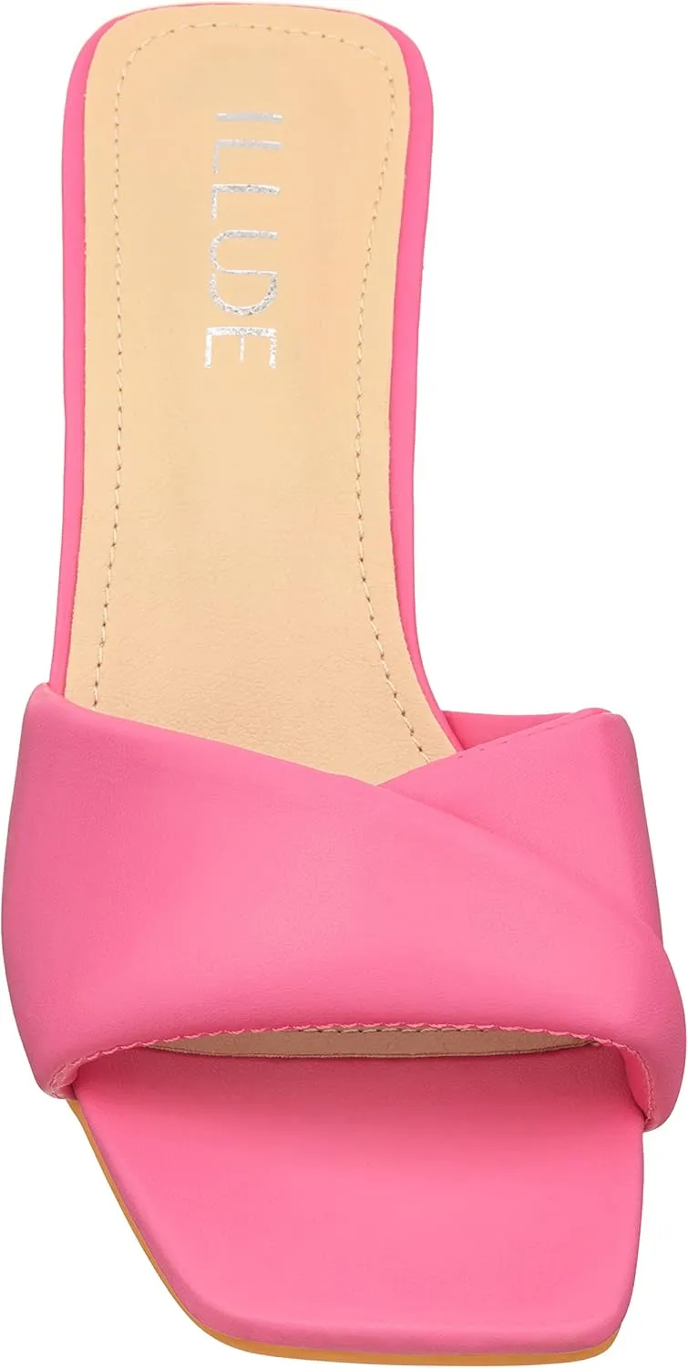 ILLUDE Women’s Low Heel Mules Open Square Toe Slip On Comfortable Cushion Heeled Sandals