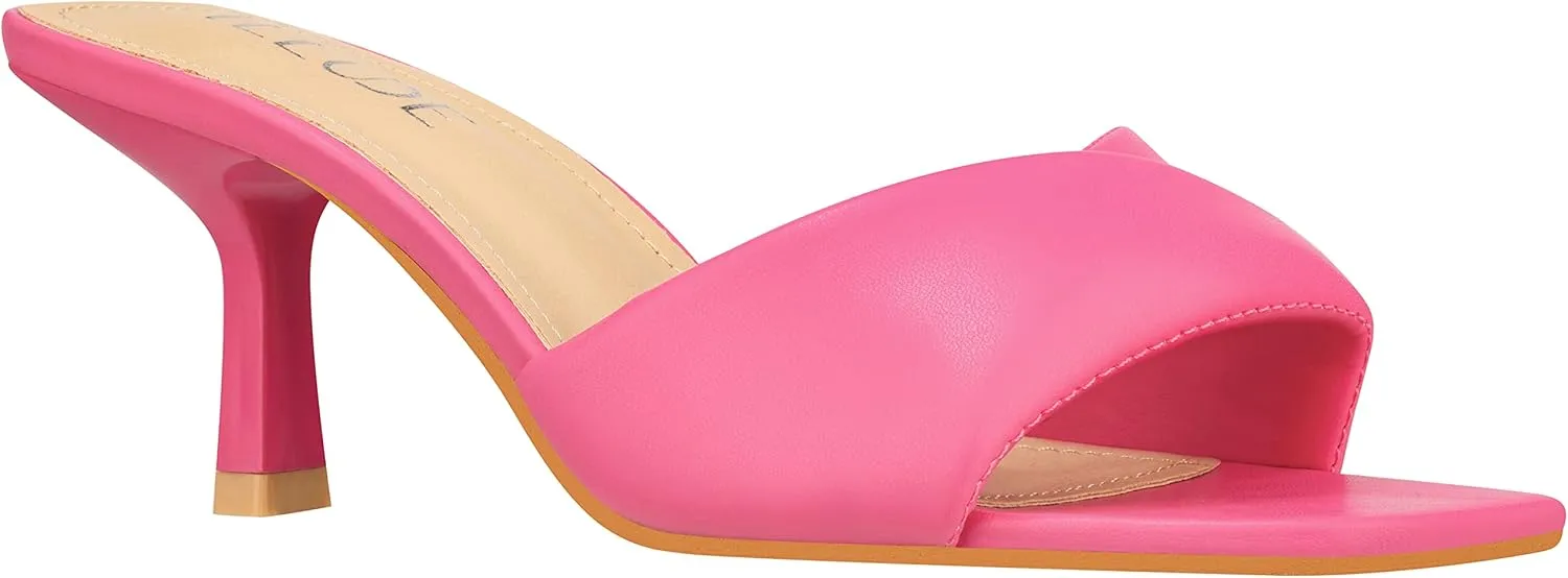 ILLUDE Women’s Low Heel Mules Open Square Toe Slip On Comfortable Cushion Heeled Sandals