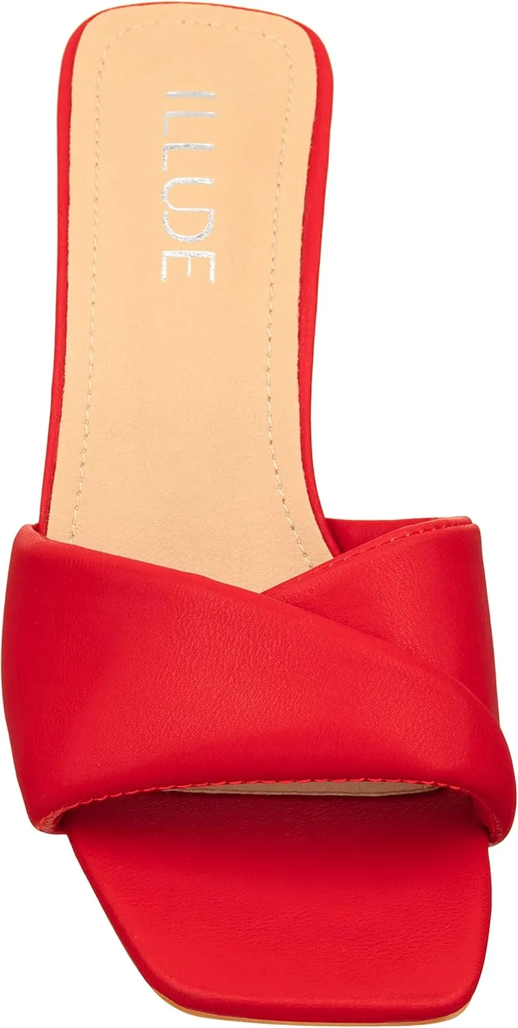 ILLUDE Women’s Low Heel Mules Open Square Toe Slip On Comfortable Cushion Heeled Sandals