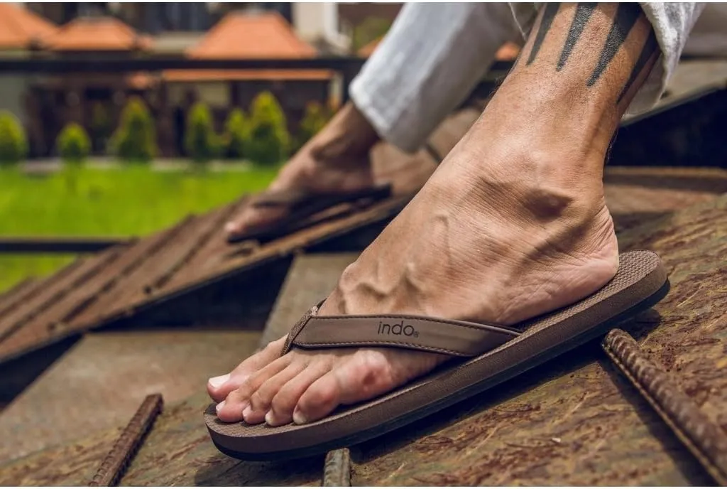Indosole Men's ESSNTLS Vegan All-Terrain Flip Flops, [Reused Tire Sole, Natural Rubber Arch Support No-slip Footbed, Comfortable ENVRO Strap, Waterproof]