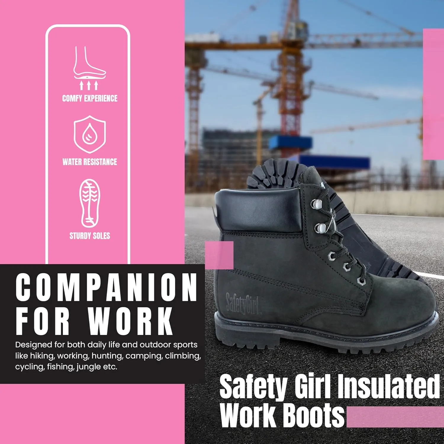 Insulated Soft Toe Women's Work Boot - Black - 10M | 6" Waterproof Boots for Women Soft Toe Boots | Insulated Safety Shoes - Nubuck Leather Slip Resistant Womens Boot Safety Shoes