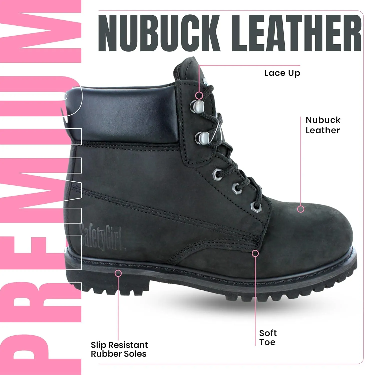 Insulated Soft Toe Women's Work Boot - Black - 10M | 6" Waterproof Boots for Women Soft Toe Boots | Insulated Safety Shoes - Nubuck Leather Slip Resistant Womens Boot Safety Shoes