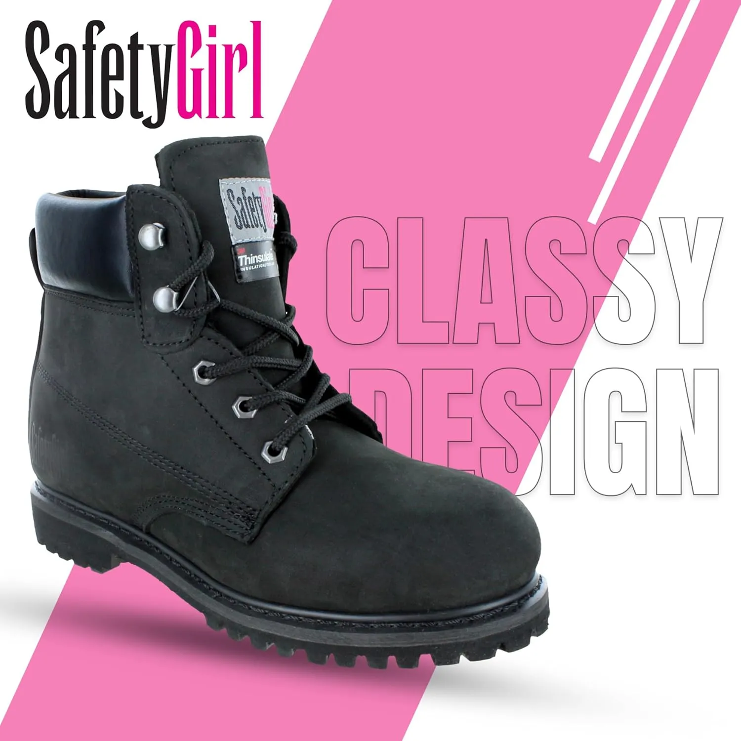 Insulated Soft Toe Women's Work Boot - Black - 10M | 6" Waterproof Boots for Women Soft Toe Boots | Insulated Safety Shoes - Nubuck Leather Slip Resistant Womens Boot Safety Shoes