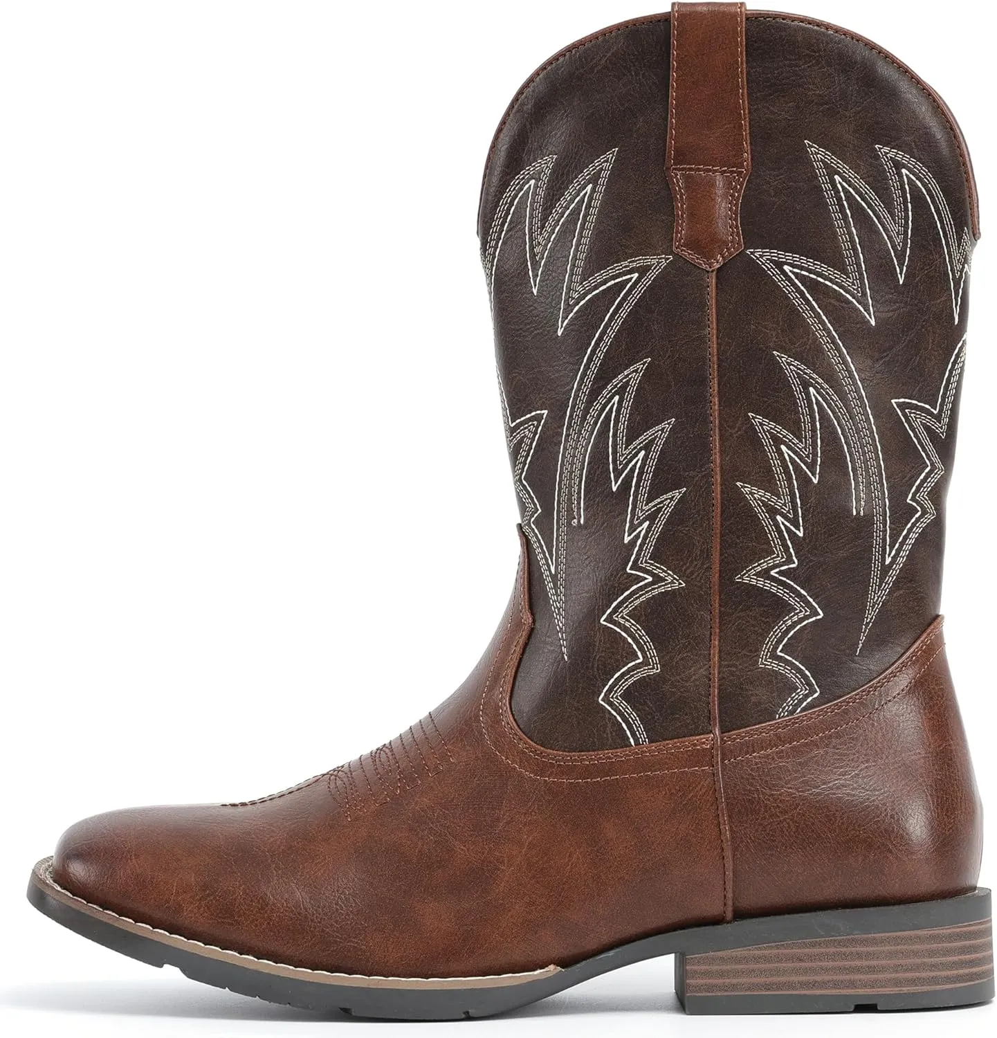 IUV Cowboy Boots For Men Square Toe Western Boots Durable Classic Embroidered Pull On Boot Slip Resistant Country Boot